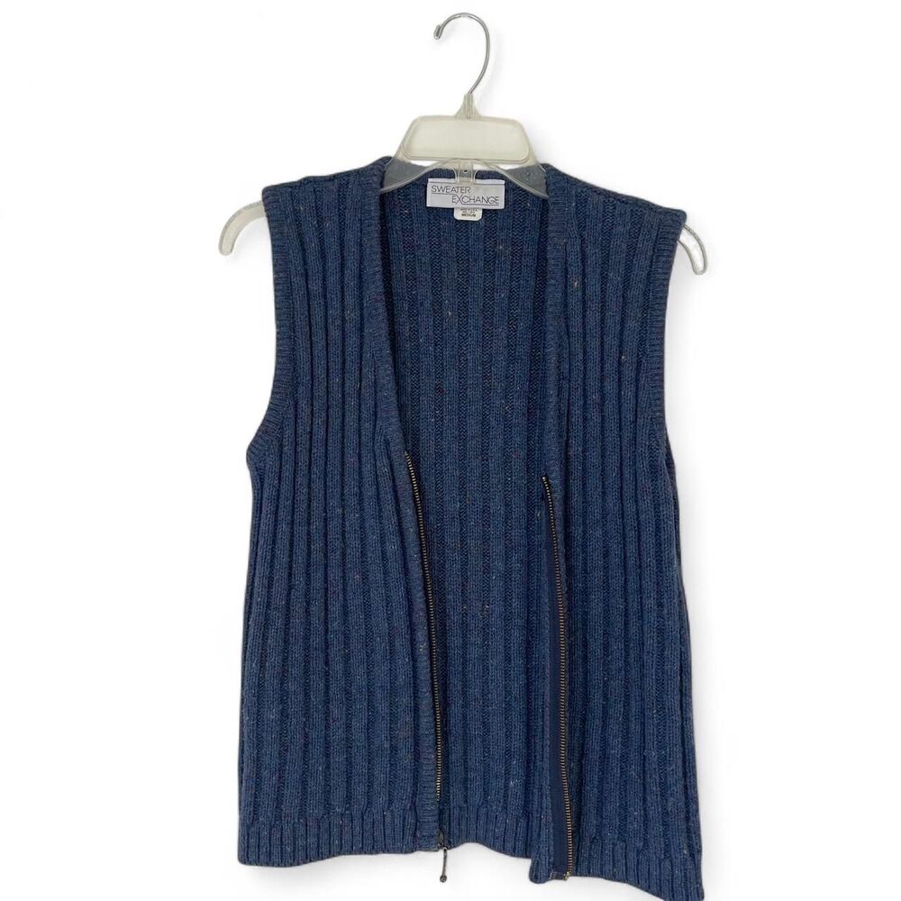 Men's Sweater Exchange navy blue zip up sweater vest Size Medium